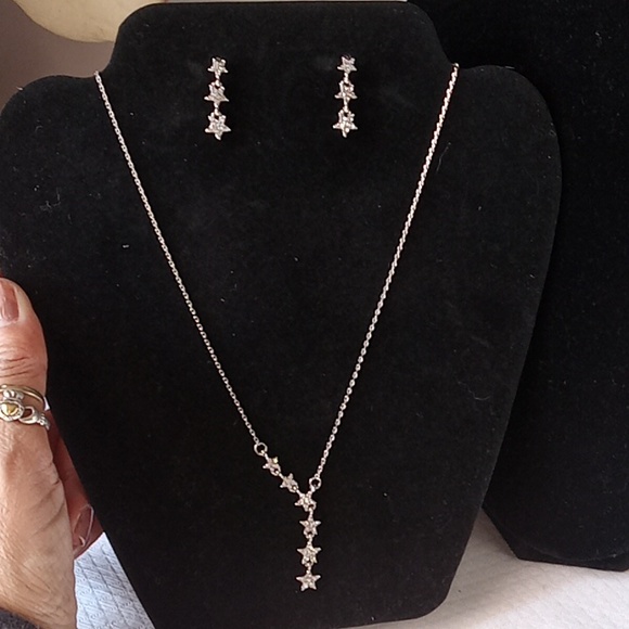 3 PC Jewelry Set on Board Earrings w Adjustable Necklace W Crystal Stars - Picture 6 of 7